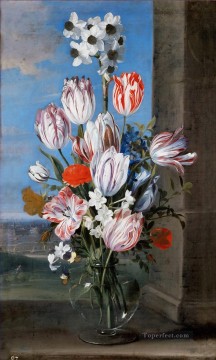 アンブロシウス・ボスチャート Painting - 窓辺のガラスの花瓶に花の花束 アンブロシウス ボスチャート